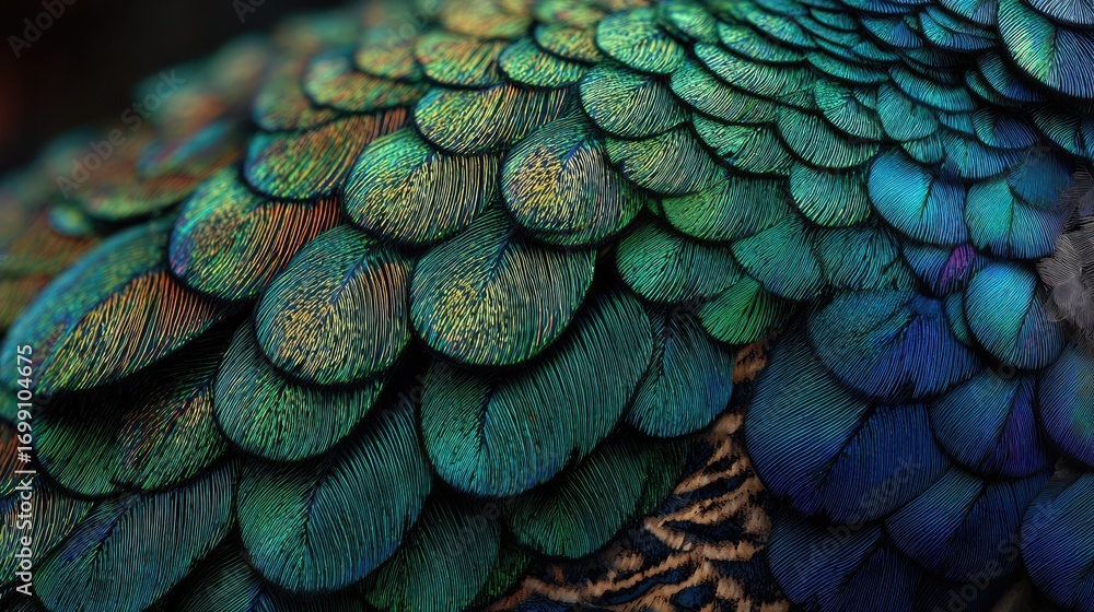 Obraz premium Close-up view of vibrant peacock feathers (1)