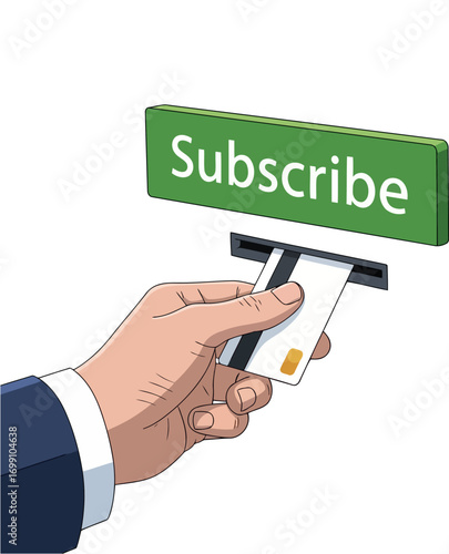 Digital Subscription - Professional hand inserting a credit card, symbolizing secure online payment.