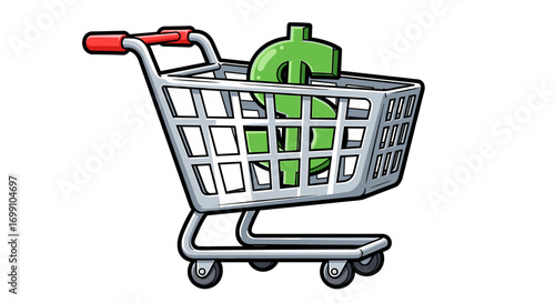 Shopping Cart Full of Green Money: Investment and Financial Concept