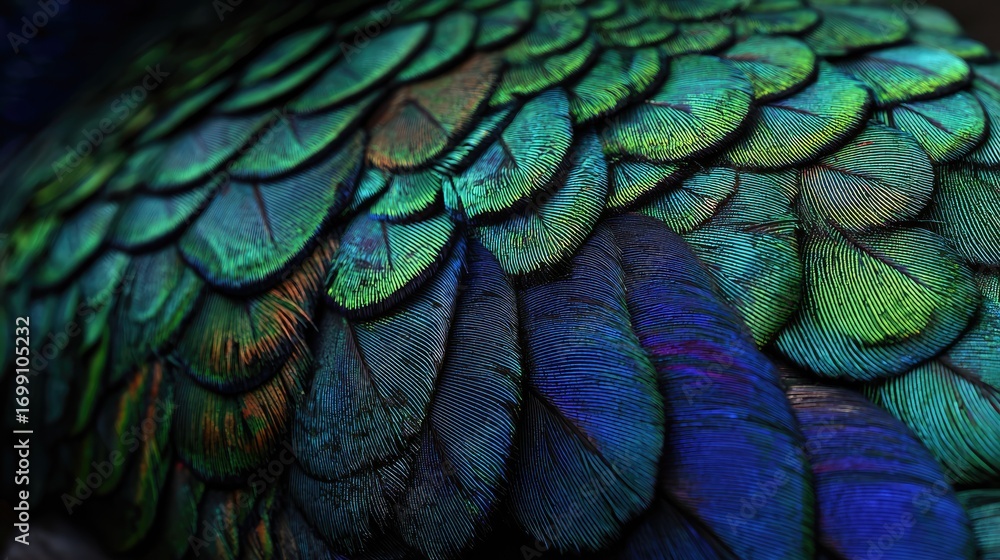 Obraz premium Close-up of vibrant, layered bird feathers
