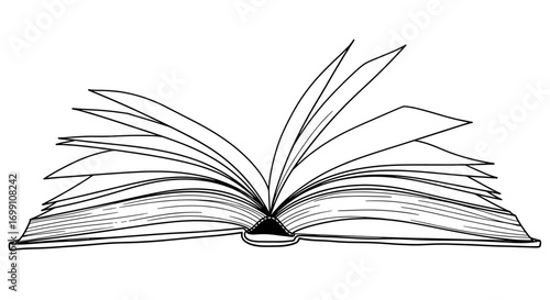 Open book illustration with many pages and a black outline