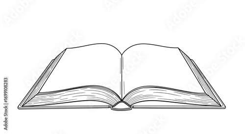 Open Book Illustration in Black and White, Classic Reading