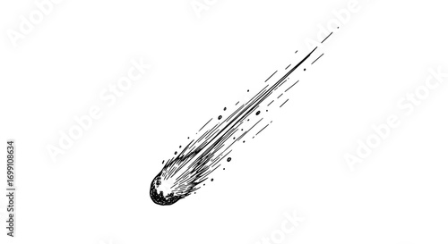 Striking Comet Illustration on White Background: Hand-Drawn Style