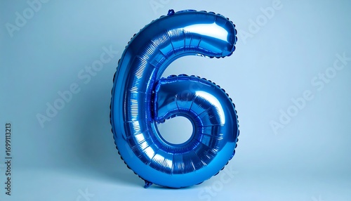 Bright blue foil balloon number six