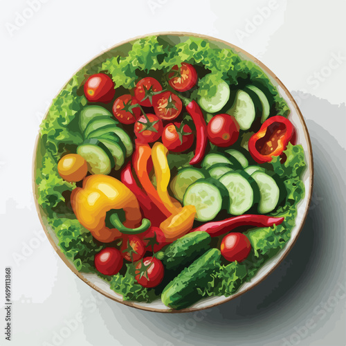 vegetarian salad in a bowl with a simple and minimalist flat design using a white background