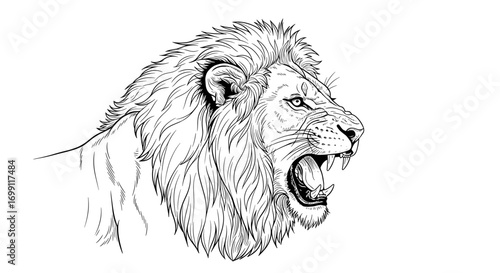 Roaring Lion: A Powerful Monochrome Illustration of Wild Majesty