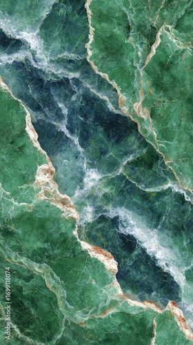 Green marble texture with swirling patterns of deep blue and white veins across the surface