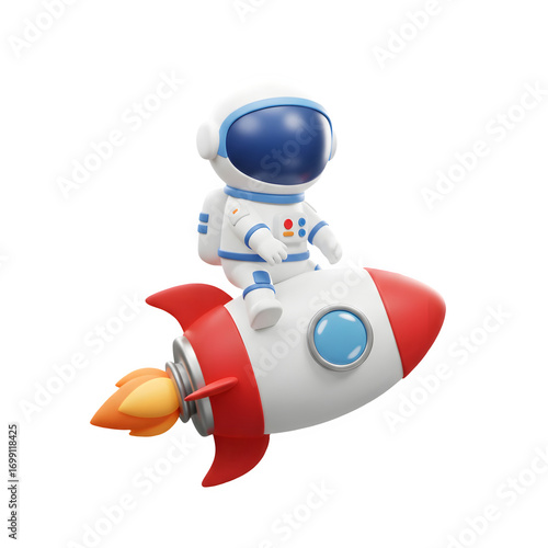 3D Astronaut with Rocket Icon for innovation, exploration, startup launch, futuristic vision and cosmic adventure, Transparent Background