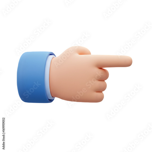 3D Pointing Hand Icon for direction, navigation, choice selection, interactive guide and decision making, Transparent Background