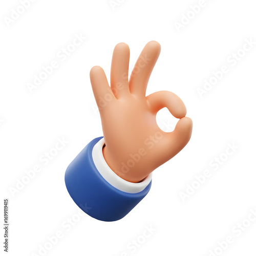 3D OK Hand Icon for approval, success, positive feedback, agreement, confidence and clear communication, Transparent Background