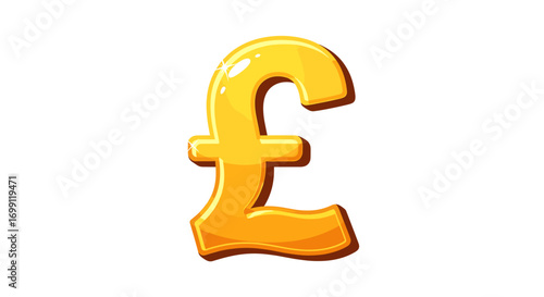 Glossy Golden British Pound Symbol on Clean White Backdrop