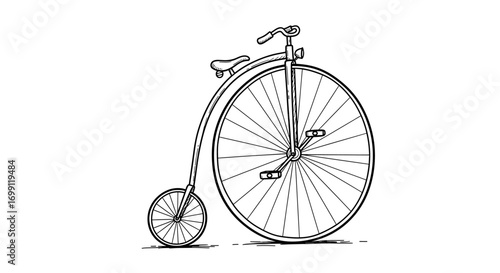 Vintage High Wheeler Bicycle: Classic Design with Striking Contrasts