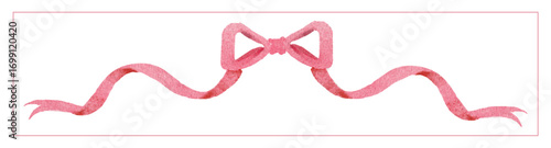Hand-painted watercolor pink ribbon with a bow and flowing ends