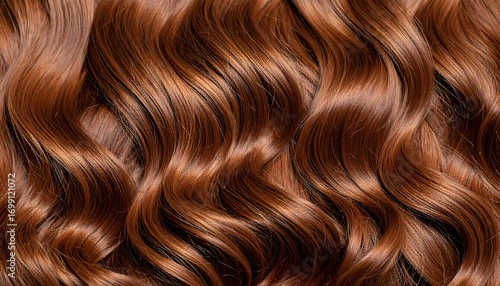 Close-up of glossy, wavy auburn hair