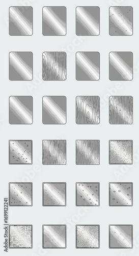 Collection of 20 diverse textured square icons with metallic and natural material effects