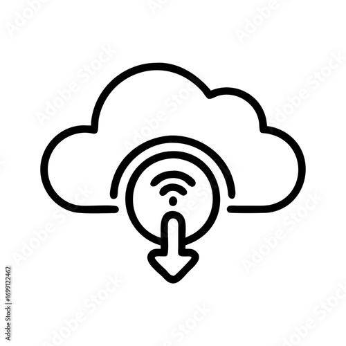 Cloud with Download Podcast Symbol Icon for Web and Graphic Design