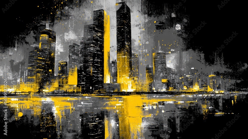 Obraz premium Abstract Cityscape: Night Skyline in Grey and Gold