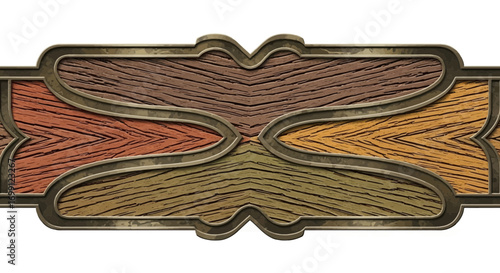 Decorative wooden sign with ornate metal frame, vintage design for games and fantasy