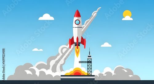 Rocket launch cartoon style for future technology development concept art