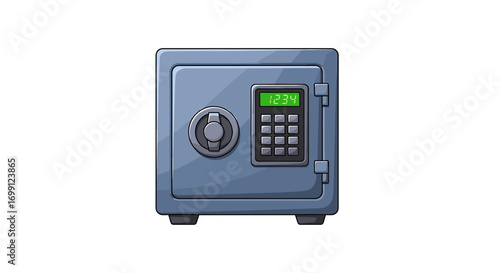 Cartoon Digital Safe Illustrating Security and Protection for Finances
