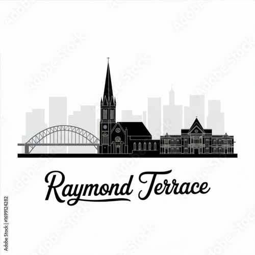 Raymond Terrace Australia Skyline Silhouette — Historic Hunter River Town in New South Wales Vector Illustration