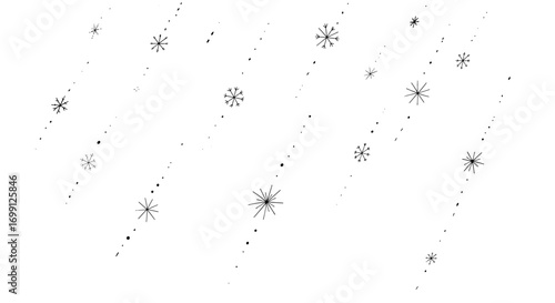 Gentle snowfall illustration, minimalist, festive, black and white winter mood