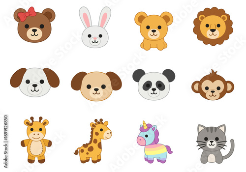Cartoon animal faces  figures in a grid arrangement