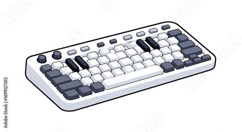 Clean Monochrome MIDI Controller Keyboard Isolated on White Background