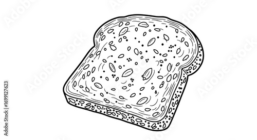 Seeded bread slice with doodle style and black and white tone.