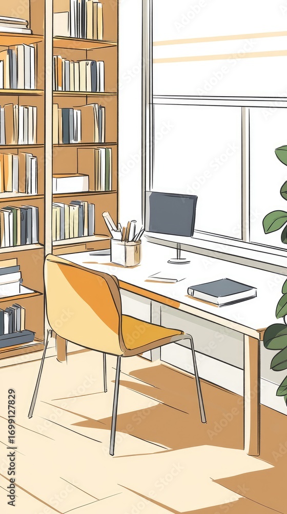 Fototapeta premium A desk with a computer monitor and a keyboard