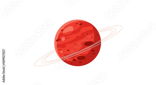 Cartoon Mars with Rings Floating Isolated on White Background.