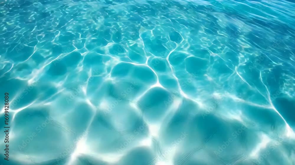 Turquoise water surface reflecting bright sunlight creates shimmering patterns with gentle ripples and subtle fluid movement.