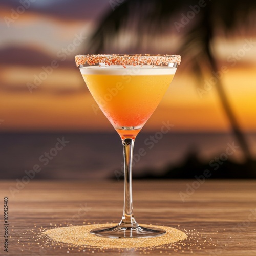 Sunset Tropical Cocktail in Martini Glass