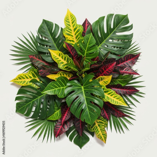 Vibrant Tropical Leaf Arrangement on White Background