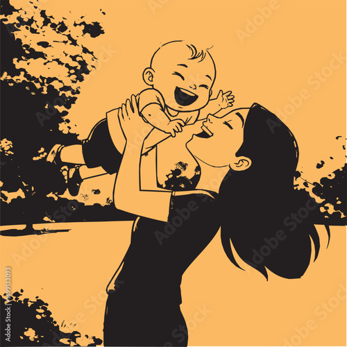 Joyful Mother and Baby Sharing a Happy Outdoor Play Moment