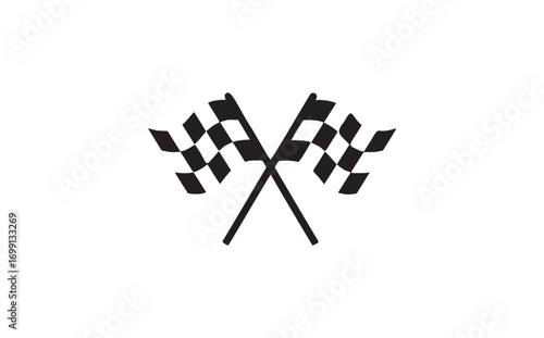 Minimalist Crossed Checkered Racing Flags Icon on a White Background