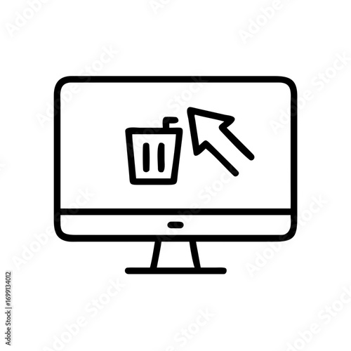 Monitor Screen with Delete Action Icon for Web and Graphic Design
