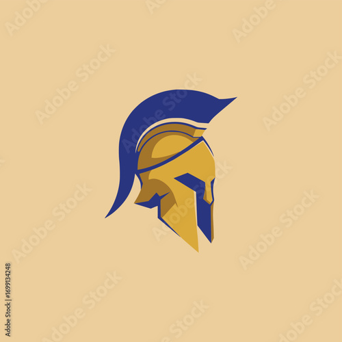 Stylized Golden and Blue Spartan Warrior Helmet Vector Illustration