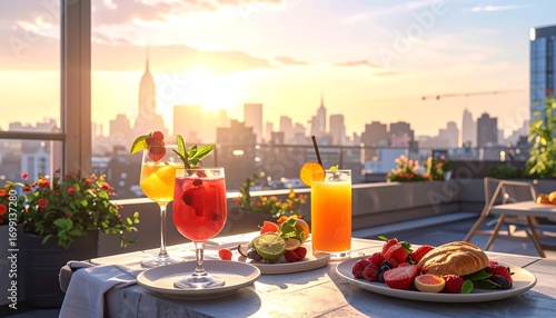 Rooftop brunch, city view