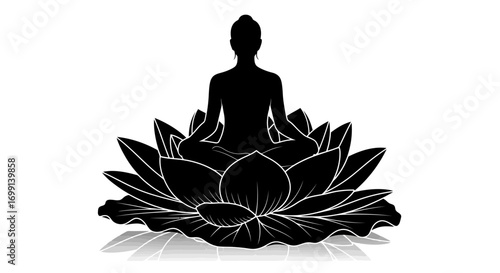 Silhouette of a person meditating on a lotus flower