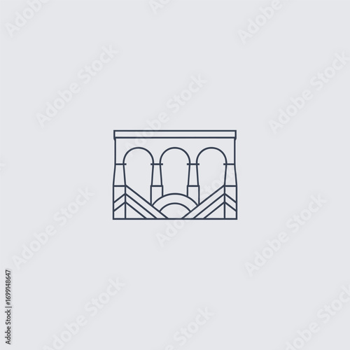 Ancient aqueduct bridge line art minimalist logo design.