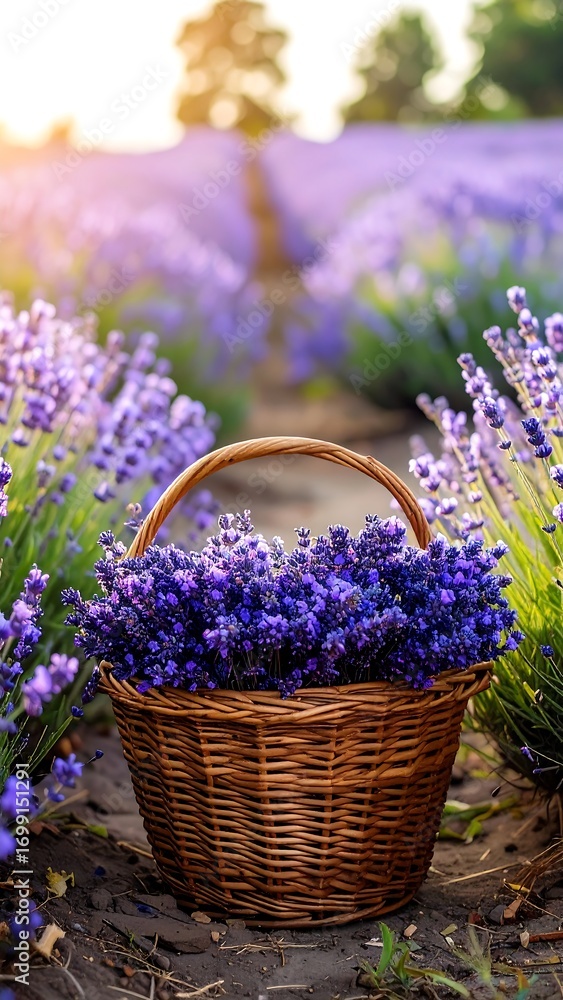 Fototapeta premium Lavender basket in field