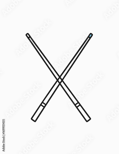 Billiard game and pool cues, chopsticks, representing the cross and X shape, ideal for games and food service