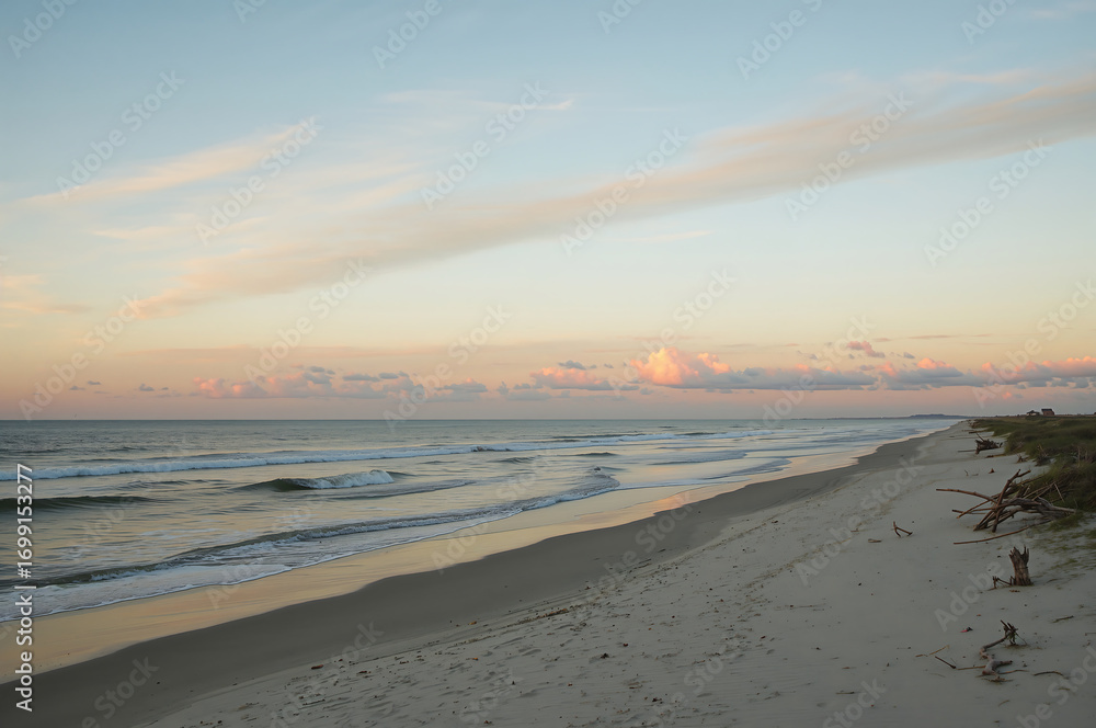 custom made wallpaper toronto digitalSerene beach at sunset with pastel sky and gentle waves ocean
