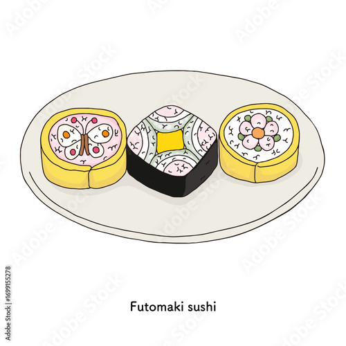 千葉名物　太巻き寿司のイラスト＿線画