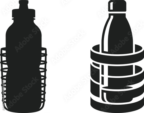 Two silhouette water bottles in holders on a white background