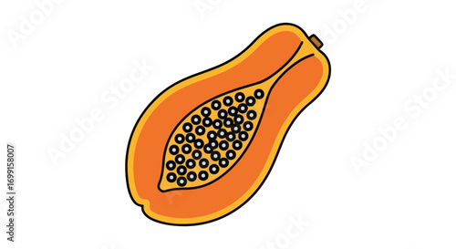 Illustration of a vibrant papaya slice revealing its seeds against a clean white background perfect for culinary projects