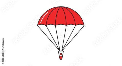 Red Parachute Illustration: An Icon of Adventure, Descent, and Aerial Sports for Skydiving Enthusiasts with a Simplified Design and a White Backdrop