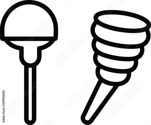 Simple line art icons of a lollipop and cotton candy