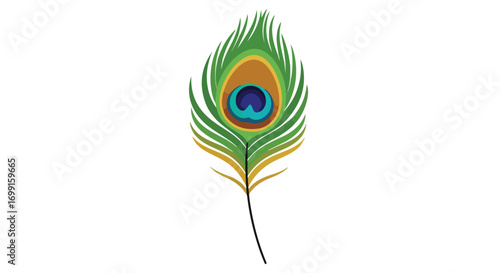 Isolated peacock feather with vibrant hues symbolizing elegance and iridescent beauty creating a captivating nature element on a clean white backdrop
